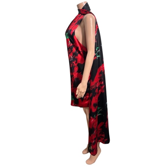 NWT CLUB L LONDON Nasira Black Floral Asymmetric Neck Open Back Mini Dress - Picture 5 of 16